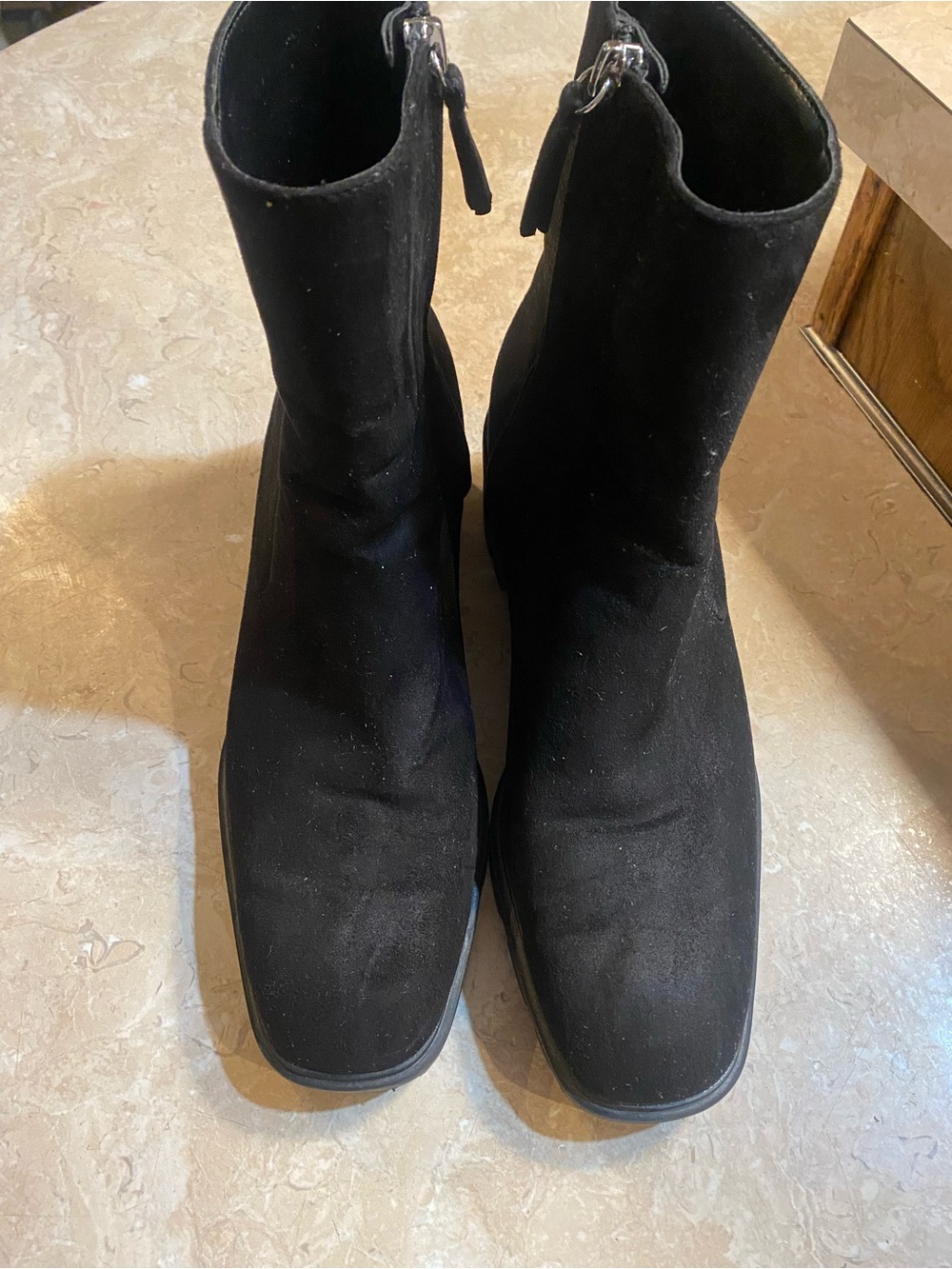 Zara Black Suede Square-Toe Ankle Booties with Side Zip